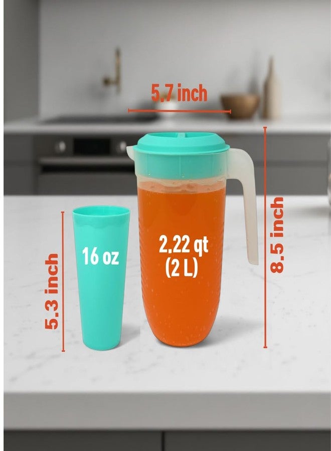 GODAGE 5 pcs Pitcher and Tumbler Set, 2.11 qt Water Pitcher with Lid and 16 oz 4 Tumblers, Durable and Lightweight Drinkware Set, Freezer Microwave Dishwasher Safe (1 Set, Green) - Image 3