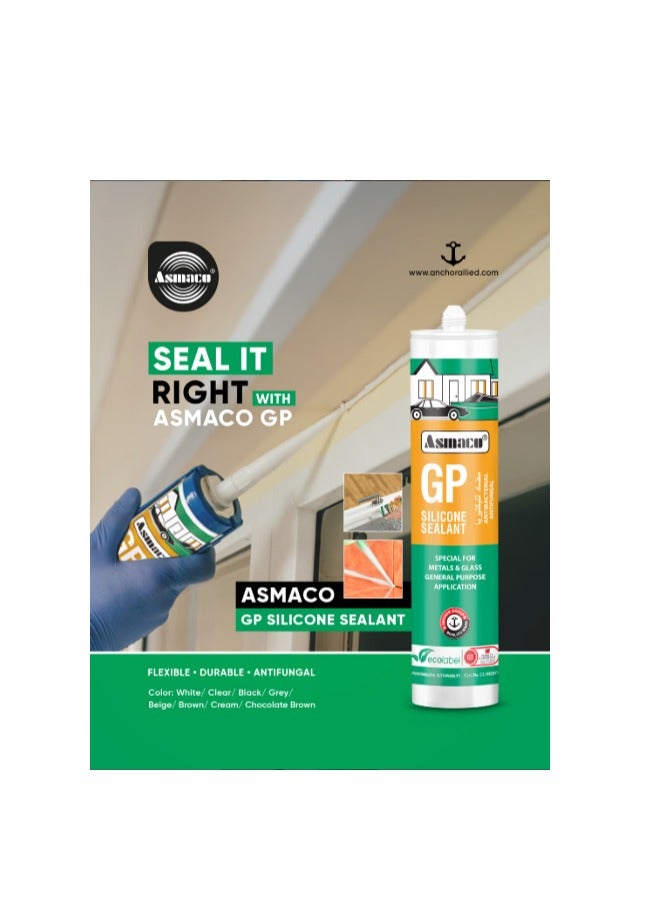 اسماكو مانع تسرب السيليكون من أسماكو جي بي - مانع تسرب أسيتوكسي متعدد الاستخدامات للزجاج والسيراميك والألمنيوم والبناء والبلاستيك، لاصق مرن مقاوم للماء، مقاوم للعوامل الجوية والأشعة فوق البنفسجية - مضاد للفطريات والبكتيريا - 300 مل - Image 3