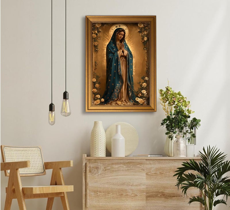 MALEDO Vintage Gold Framed Virgin Mary Wall Art Lady of Guadalupe Portrait Canvas Prints Blessed Mother Catholic Picture Religious Beliefs Painting Poster Artwork for Living Room Church Prayer Room - Image 2