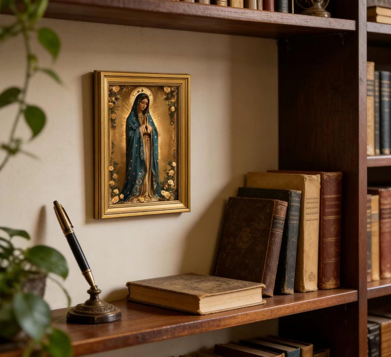 MALEDO Vintage Gold Framed Virgin Mary Wall Art Lady of Guadalupe Portrait Canvas Prints Blessed Mother Catholic Picture Religious Beliefs Painting Poster Artwork for Living Room Church Prayer Room - Image 3