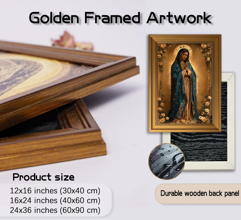 MALEDO Vintage Gold Framed Virgin Mary Wall Art Lady of Guadalupe Portrait Canvas Prints Blessed Mother Catholic Picture Religious Beliefs Painting Poster Artwork for Living Room Church Prayer Room - Image 5