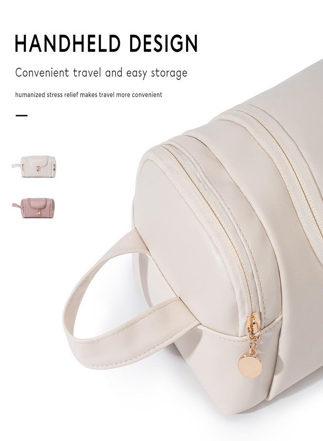 GIVLEFLY 2PCS Waterproof Travel Makeup Bag for Women, Large Capacity Cosmetic Toiletry Organizer with Wide Opening & Dual Zipper, Portable PU Leather Wash Bag for Skincare, Bathroom & Carry On - Image 4