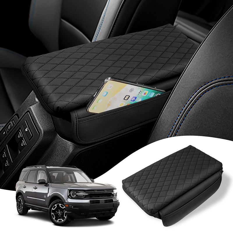 Rilsen Custom Fit for Center Console Cover Ford Bronco 2021 2022 2023 2024 Armrest Cover Center Console Pad Interior Accessories Car Armrest Seat Box Cover Protector with Pockets Storage Bag