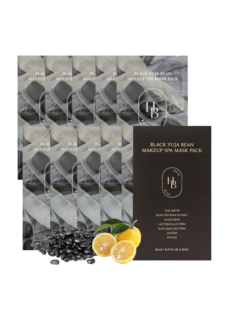 HEVEBLUE Black Yuja Bean Makeup Spa Mask Pack 10ea  08 Fl Oz of Ampoule Per Sheet Nourishing Sensitive Skin Korean Skincare Aesthetic Moisturizing Pore Tightening Vegan Hypoallergenic 