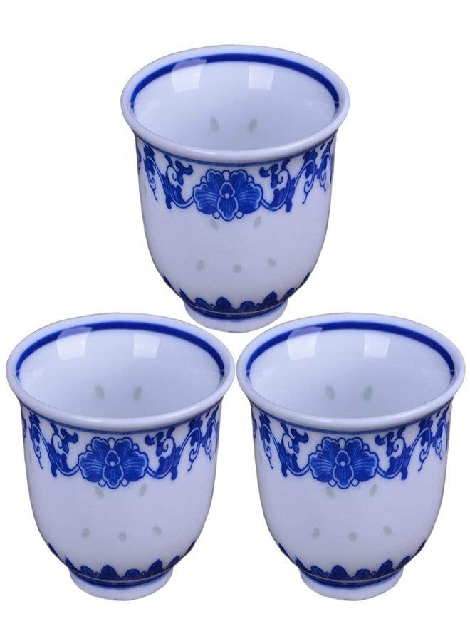 Woonsoon Chinese Handmade Kungfu Tea Cup 80 ml,Bone China Blue and White Tea Cups Set of 3,Ceramic Tea Mugs Without Handles,Best Gift - Image 1