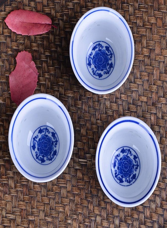 Woonsoon Chinese Handmade Kungfu Tea Cup 80 ml,Bone China Blue and White Tea Cups Set of 3,Ceramic Tea Mugs Without Handles,Best Gift - Image 3