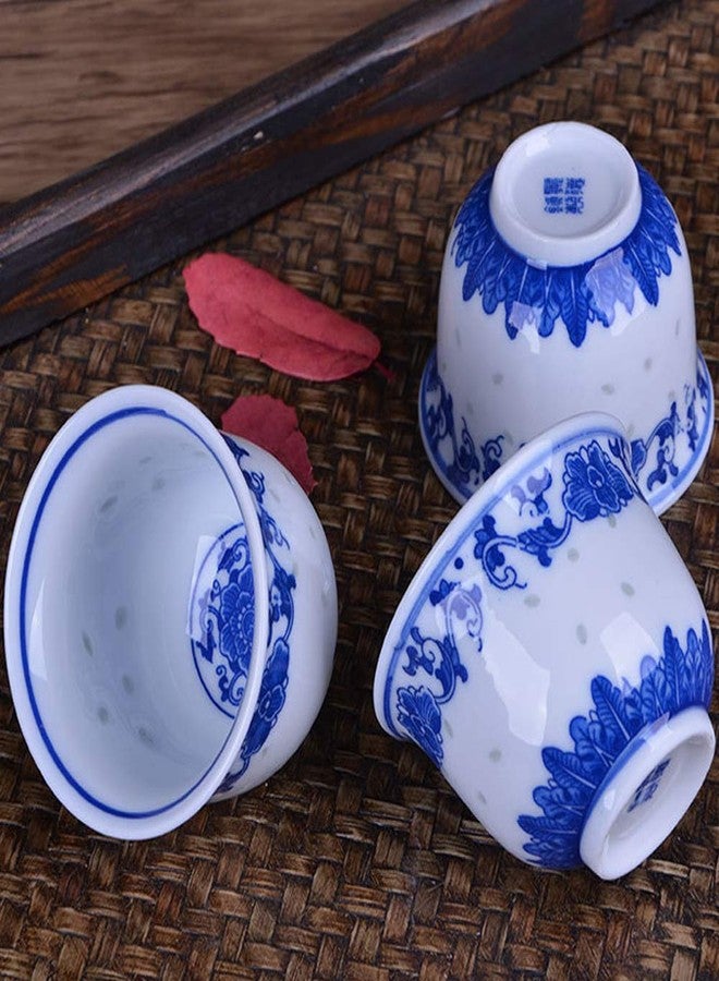 Woonsoon Chinese Handmade Kungfu Tea Cup 80 ml,Bone China Blue and White Tea Cups Set of 3,Ceramic Tea Mugs Without Handles,Best Gift - Image 4