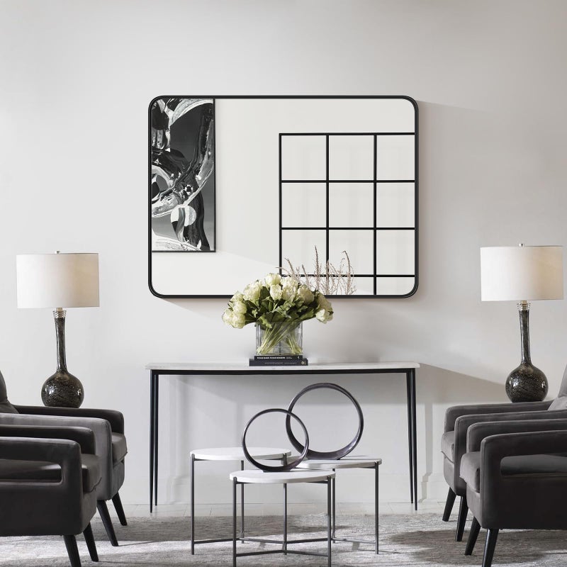 Atilioo Bathroom Mirror for Wall, 40x30 Inch Rectangle Mirror, Matte Black Metal Framed Bathroom Vanity Mirror for Restroom Farmhouse, Anti-Rust, Tempered Glass, Horizontally or Vertically Hanging - Image 3