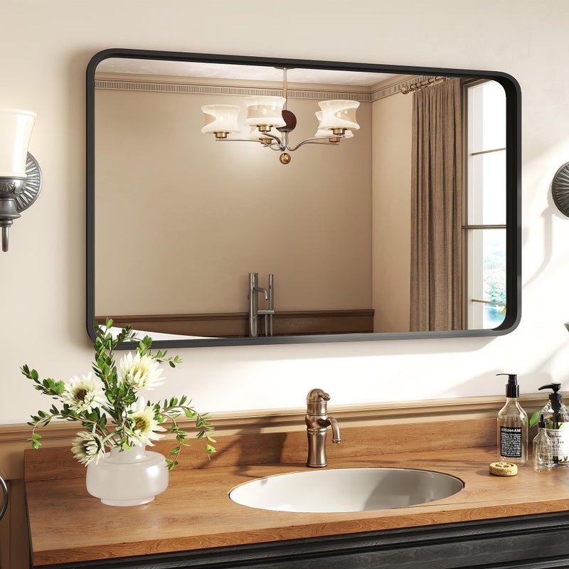 Atilioo Bathroom Mirror for Wall, 40x30 Inch Rectangle Mirror, Matte Black Metal Framed Bathroom Vanity Mirror for Restroom Farmhouse, Anti-Rust, Tempered Glass, Horizontally or Vertically Hanging - Image 1