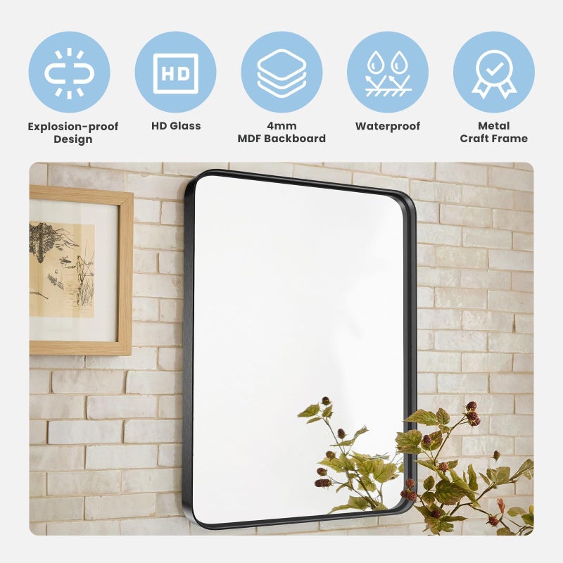Atilioo Bathroom Mirror for Wall, 40x30 Inch Rectangle Mirror, Matte Black Metal Framed Bathroom Vanity Mirror for Restroom Farmhouse, Anti-Rust, Tempered Glass, Horizontally or Vertically Hanging - Image 5