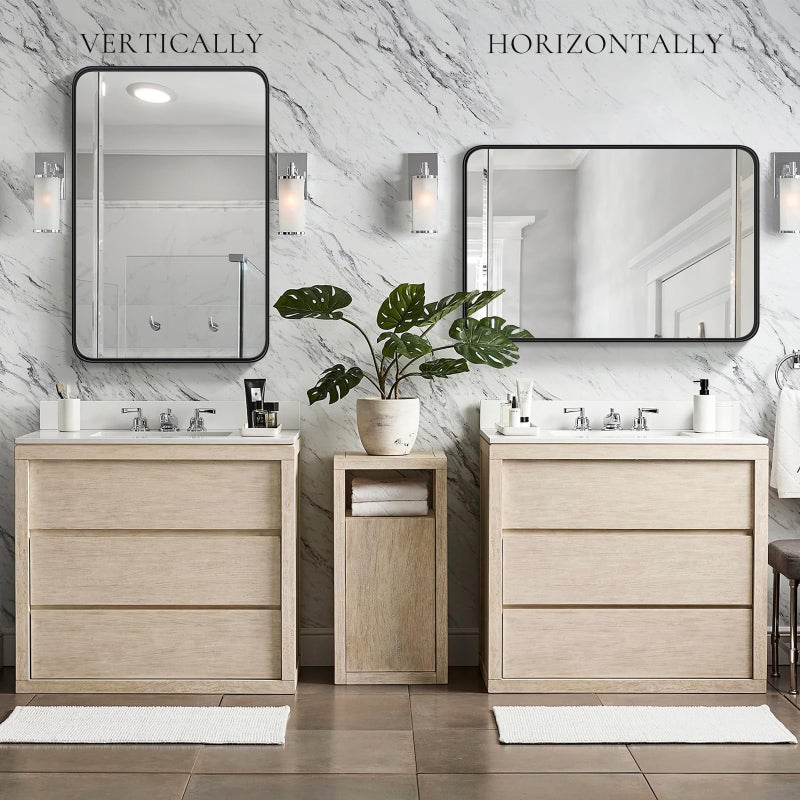 Atilioo Bathroom Mirror for Wall, 40x30 Inch Rectangle Mirror, Matte Black Metal Framed Bathroom Vanity Mirror for Restroom Farmhouse, Anti-Rust, Tempered Glass, Horizontally or Vertically Hanging - Image 4