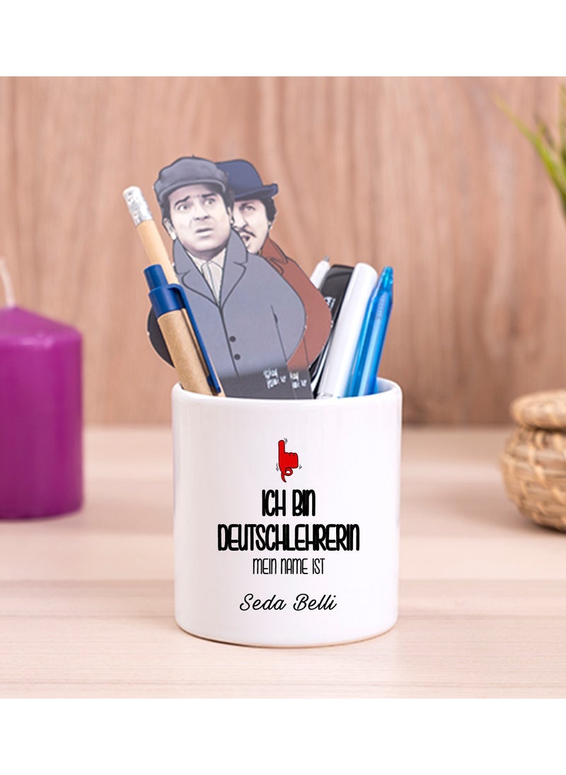 Hediye Dükkanı Gift Shop Personalized Female German Teacher Ceramic Pencil Holder 