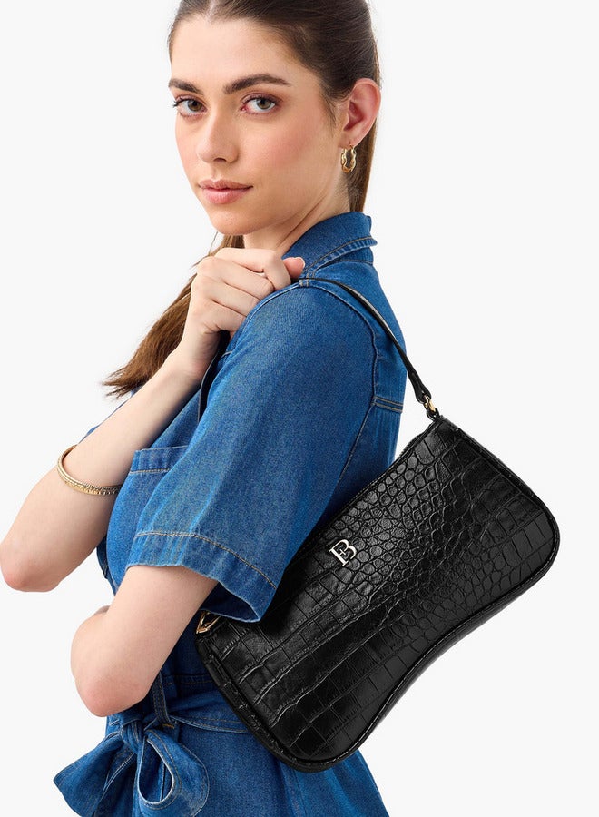 Flora Bella By Shoexpress Textured Shoulder Bag with Detachable Strap and Zip Closure  - Image 2
