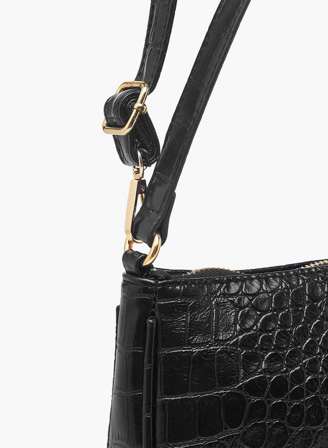 Flora Bella By Shoexpress Textured Shoulder Bag with Detachable Strap and Zip Closure  - Image 5