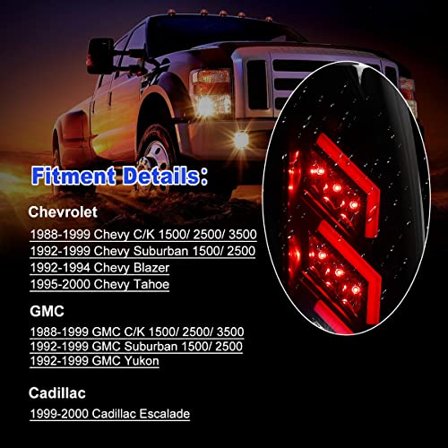 ROXX Full Led Tail Lights Assembly for 1988-1999 Chevy C/K 1500 2500 3500/ 1992-1999 Suburban/ Tahoe, GMC Yukon ( Smoke, Black Housing+ Smoke Lens, (20-0702) - Image 3