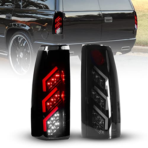 ROXX Full Led Tail Lights Assembly for 1988-1999 Chevy C/K 1500 2500 3500/ 1992-1999 Suburban/ Tahoe, GMC Yukon ( Smoke, Black Housing+ Smoke Lens, (20-0702) - Image 1