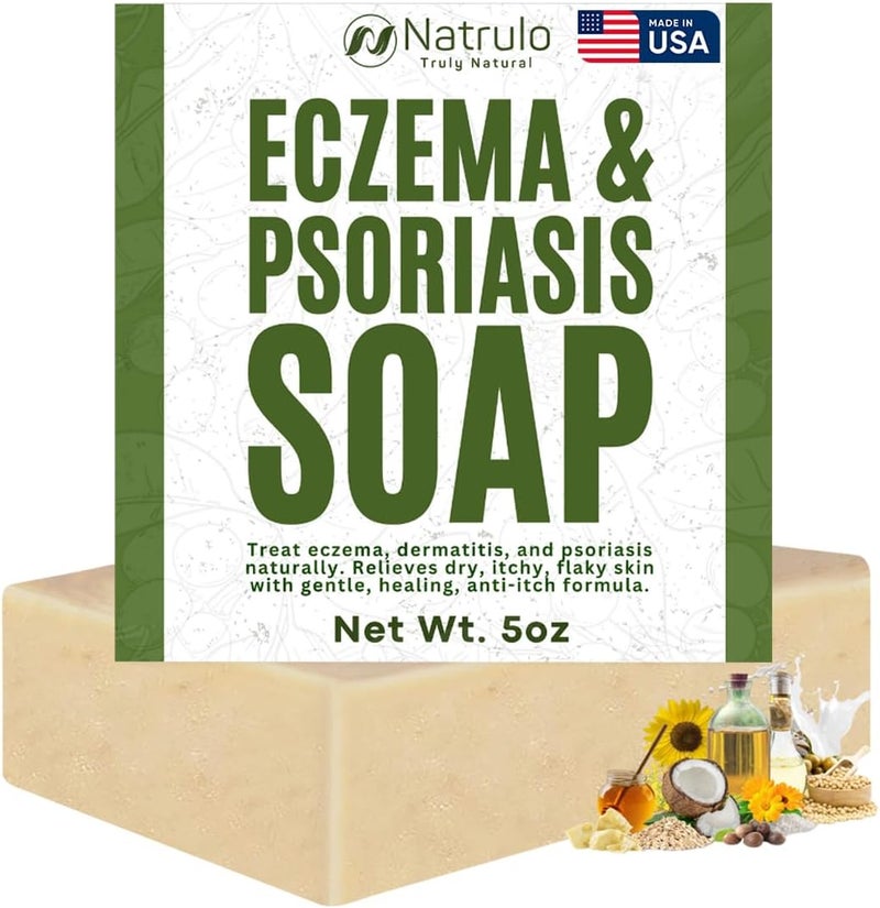 Natrulo Eczema Soap Bar for Face and Body – All Natural Dermatitis, Psoriasis Treatment for Dry Itchy Sensitive Skin Relief – Gentle Detoxifying, Healing, Anti-Itch, Oatmeal Goat Milk Wash for Kids, & Adults Gulf climate fit - Image 1