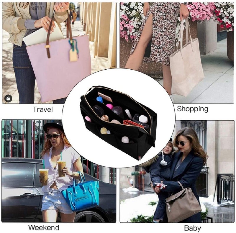 GREENSHEEP Women Felt Purse Organizer with Detachable Zipper Cover Storage Bag for Handbag, Tote Bag, Glasses, Keys- X-Large, Black - Image 5