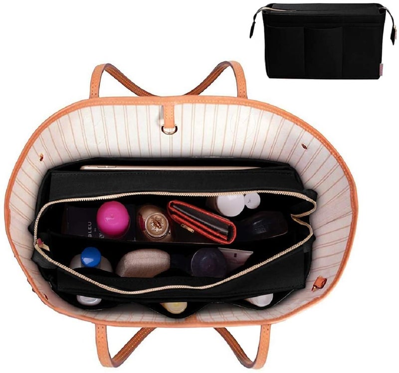 GREENSHEEP Women Felt Purse Organizer with Detachable Zipper Cover Storage Bag for Handbag, Tote Bag, Glasses, Keys- X-Large, Black - Image 4