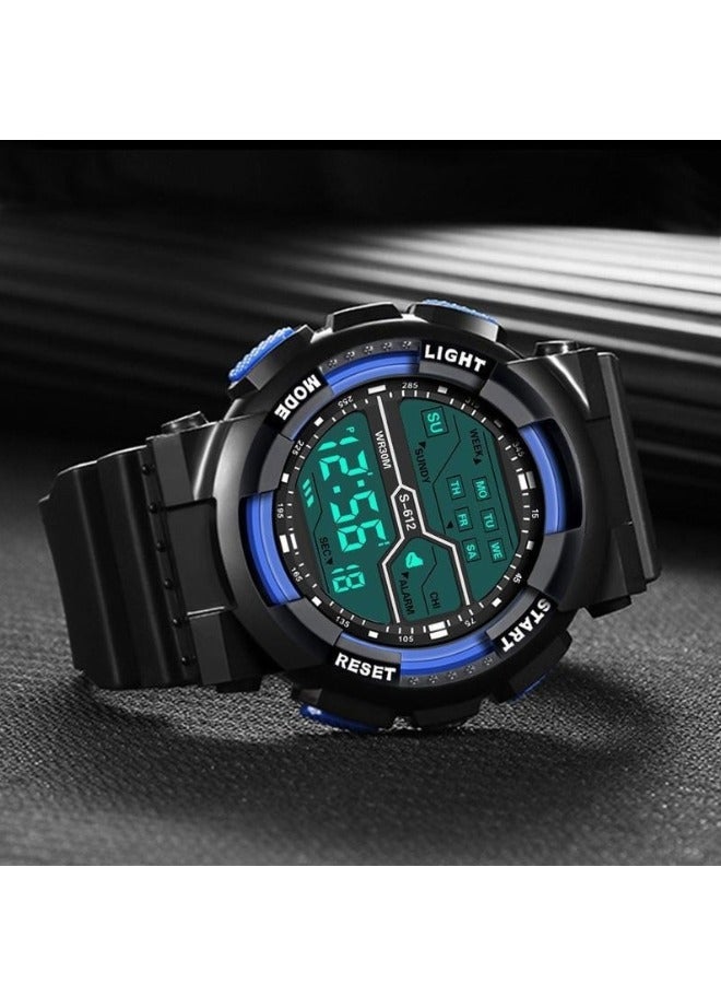 Sharpdo Children's Digital Watch Multifunctional Waterproof Electronic Watch Alarm Chronograph Luminous Sports Black/Blue Watch - Image 4