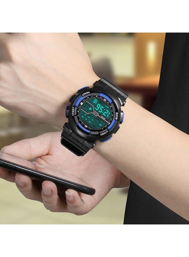 Sharpdo Children's Digital Watch Multifunctional Waterproof Electronic Watch Alarm Chronograph Luminous Sports Black/Blue Watch - Image 2