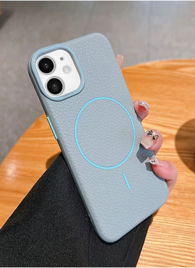 Magsafe Phone Case For iPhone 11 With High Quality Rubber Frame And Slim Lychee Pattern Leather Case with Camera Lens Protection Shockproof Cover And support wireless Charging Leather Cover for iPhone 11 - Baby Blue