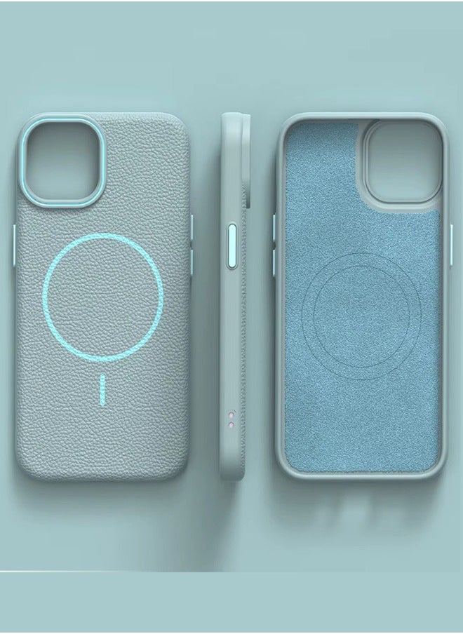 Magsafe Phone Case For iPhone 11 With High Quality Rubber Frame And Slim Lychee Pattern Leather Case with Camera Lens Protection Shockproof Cover And support wireless Charging Leather Cover for iPhone 11 - Baby Blue