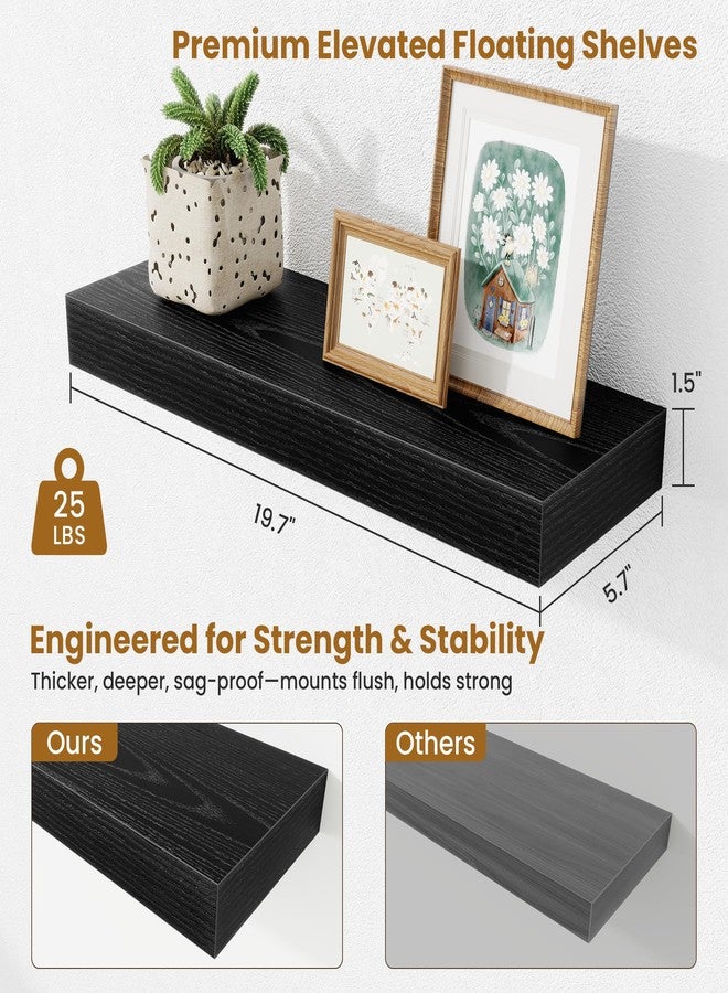 Fun Memories Floating Shelves Bathroom for Wall Mounted Shelves, 20 Inch Wood Shelf Set of 2, Home Storage & Display Decor, Black - Image 3