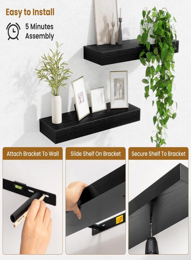 Fun Memories Floating Shelves Bathroom for Wall Mounted Shelves, 20 Inch Wood Shelf Set of 2, Home Storage & Display Decor, Black - Image 5
