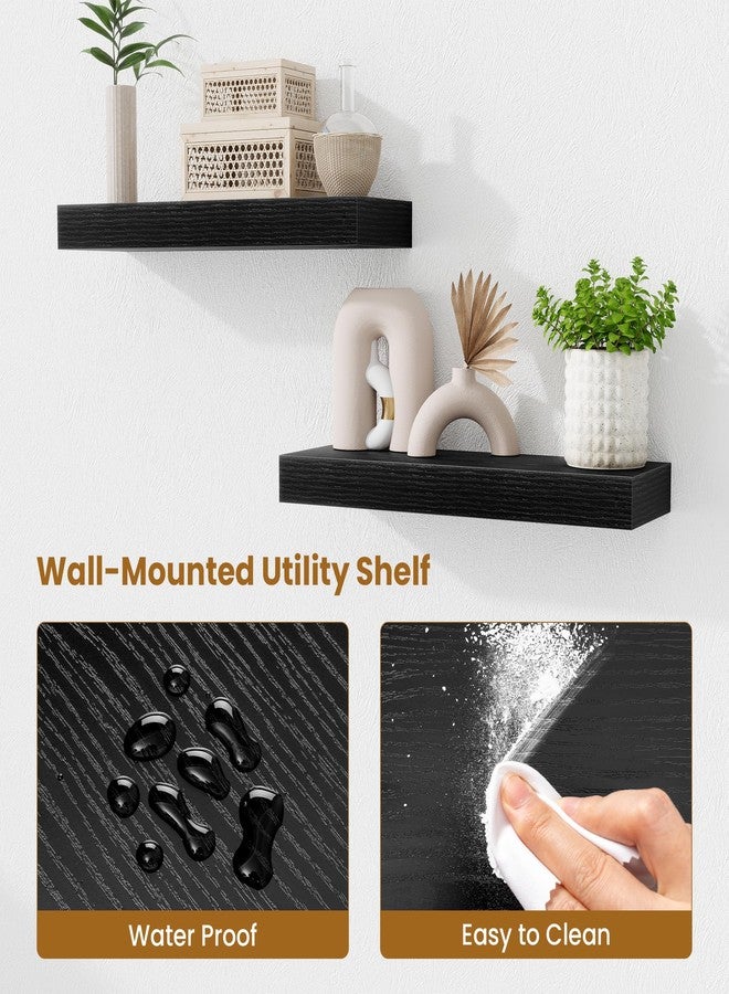 Fun Memories Floating Shelves Bathroom for Wall Mounted Shelves, 20 Inch Wood Shelf Set of 2, Home Storage & Display Decor, Black - Image 4