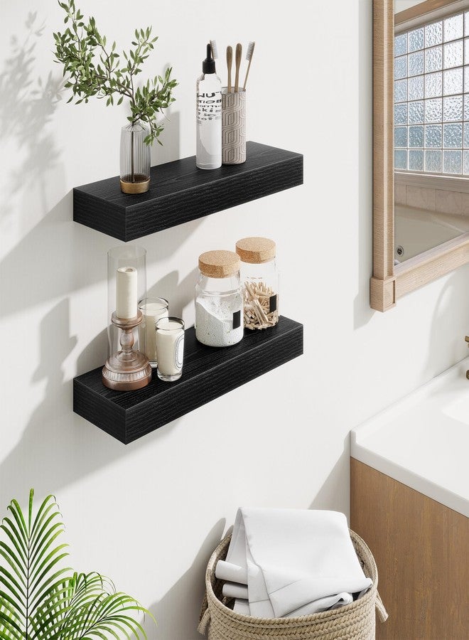 Fun Memories Floating Shelves Bathroom for Wall Mounted Shelves, 20 Inch Wood Shelf Set of 2, Home Storage & Display Decor, Black - Image 2