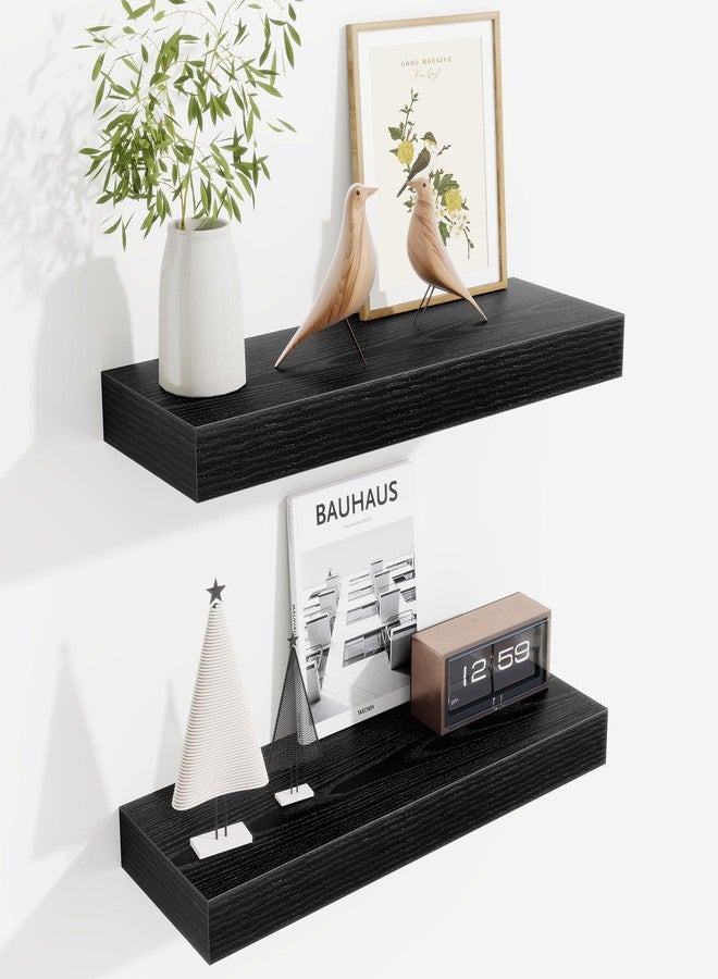 Fun Memories Floating Shelves Bathroom for Wall Mounted Shelves, 20 Inch Wood Shelf Set of 2, Home Storage & Display Decor, Black - Image 1