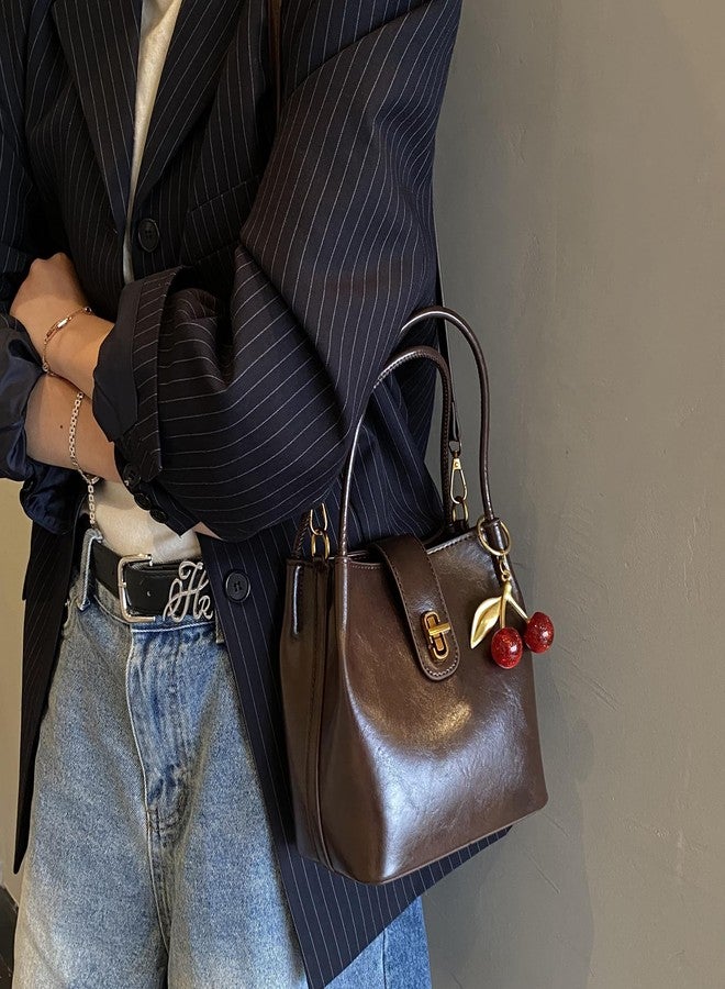 JYG Small Satchel Purses for Women Vegan Leather Tote Shoulder Bag Retro Top Handle Bucket Crossbody Bag 2026 Coffee - Image 3