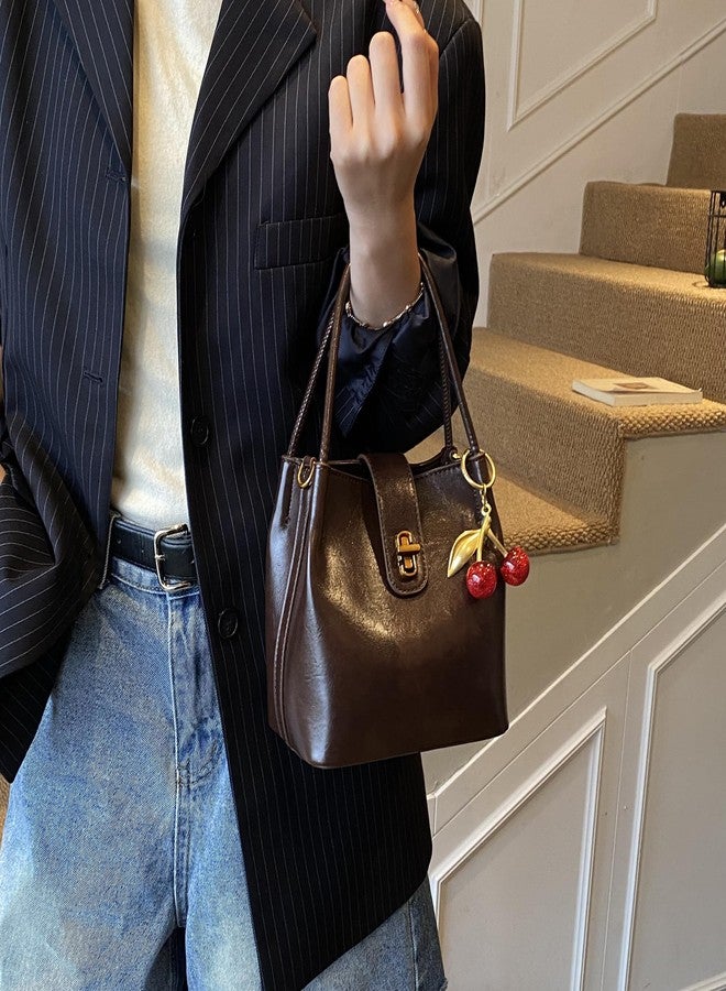 JYG Small Satchel Purses for Women Vegan Leather Tote Shoulder Bag Retro Top Handle Bucket Crossbody Bag 2026 Coffee - Image 4