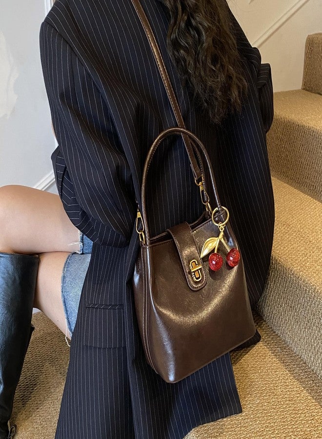 JYG Small Satchel Purses for Women Vegan Leather Tote Shoulder Bag Retro Top Handle Bucket Crossbody Bag 2026 Coffee - Image 2