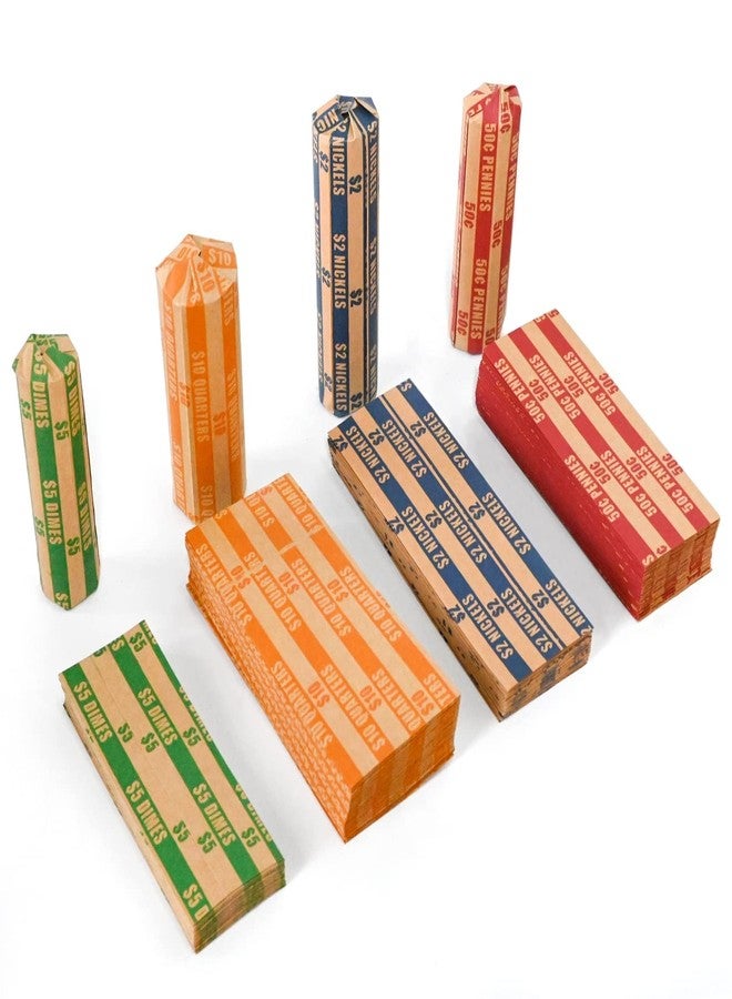 L LIKED 150 Assorted Flat Coin Wrappers, 50 Pennies, 50 Quarters, 25 Nickels & 25 Dimes, Heavy Duty Kraft Coin Roll Wrappers - Image 1