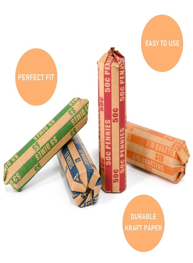 L LIKED 150 Assorted Flat Coin Wrappers, 50 Pennies, 50 Quarters, 25 Nickels & 25 Dimes, Heavy Duty Kraft Coin Roll Wrappers - Image 4