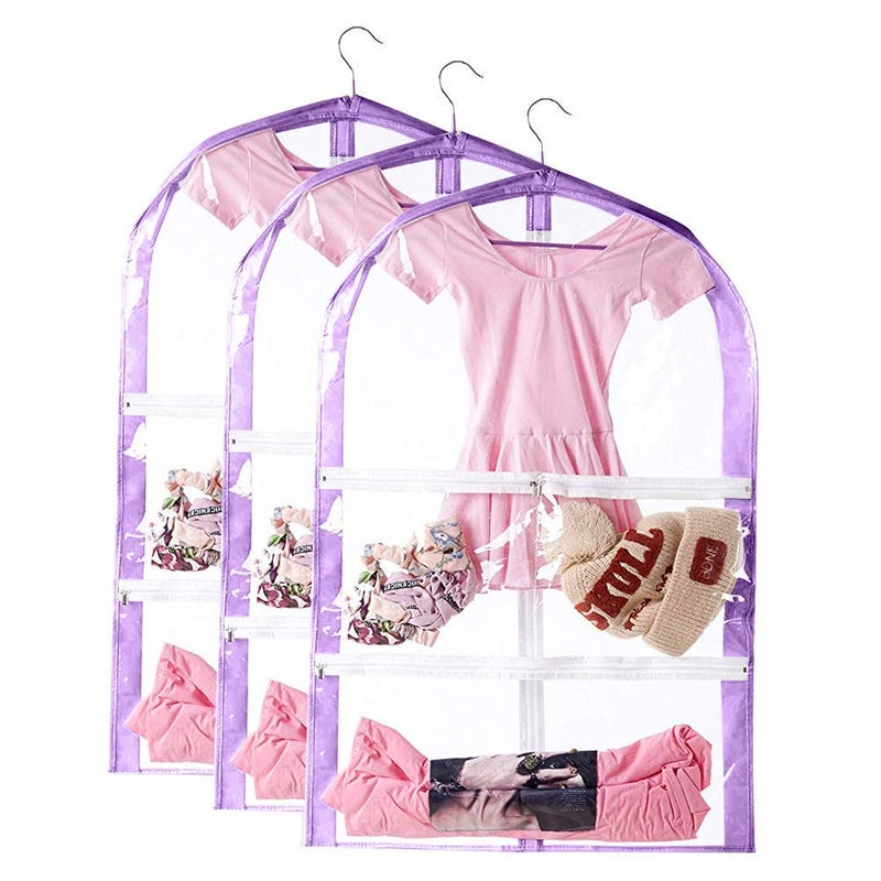TUYUU Clear Kids Garment Bags3 Packs Garment Bag For Dance Costumes With PocketsFoldable Garment Bags For Hanging Clothes Travel StorageDance Garment Bags For Dancers35 Garment Dance Competition Bag 