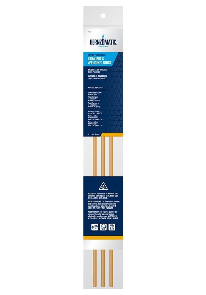 Bernzomatic PC3 Copper-Phosphorous Brazing and Welding Rods - 3-Piece Set