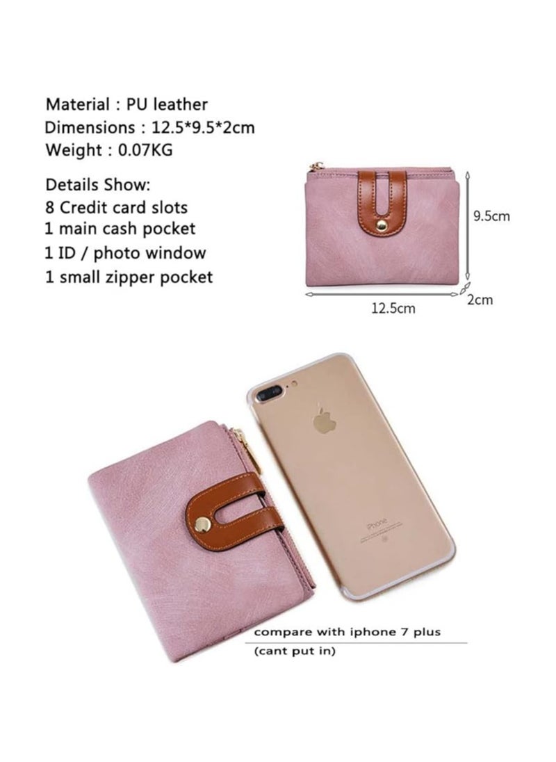 Generic - Women's Small Bifold Leather Wallet RFID Blocking Bifold Purse with Zipper Coin Pocket ID Window Credit Card Holders - Image 1