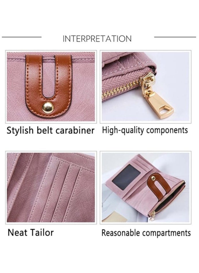 Generic - Women's Small Bifold Leather Wallet RFID Blocking Bifold Purse with Zipper Coin Pocket ID Window Credit Card Holders - Image 1