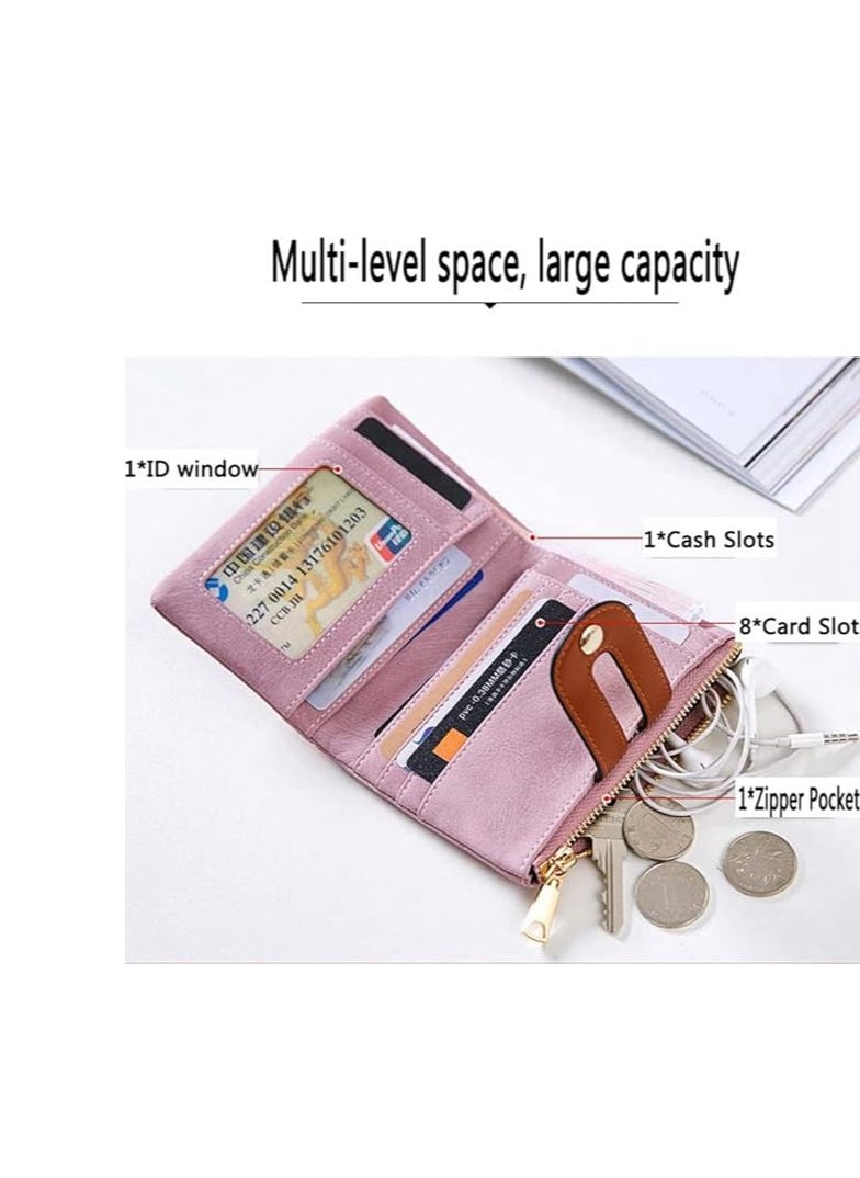 Generic - Women's Small Bifold Leather Wallet RFID Blocking Bifold Purse with Zipper Coin Pocket ID Window Credit Card Holders - Image 1