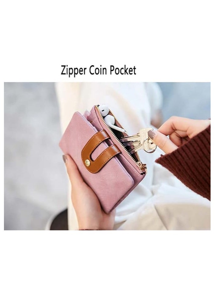 Generic - Women's Small Bifold Leather Wallet RFID Blocking Bifold Purse with Zipper Coin Pocket ID Window Credit Card Holders - Image 1
