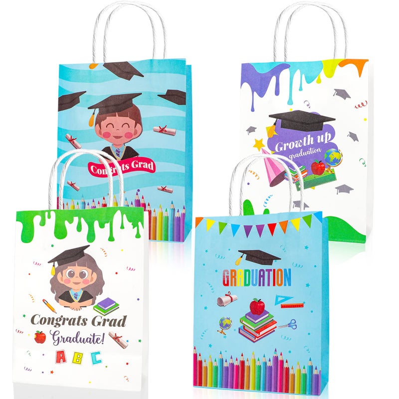 HOWAF 12pcs Kindergarten Graduation Party Supplies Gift Bags Congrats Grad Treat Bags with Handle for Preschool Graduation Party Favors Kindergarten Graduate Candy Bags for Class of 2024 Graduation