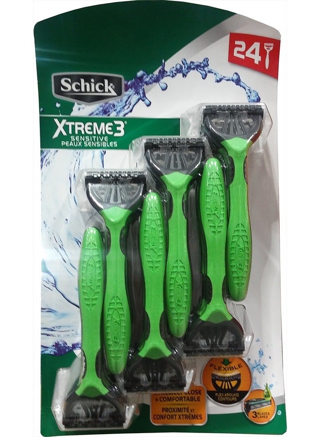 schick Xtreme 3 Blade Sensitive Razor with Vitamin E & Aloe (24 Count) 