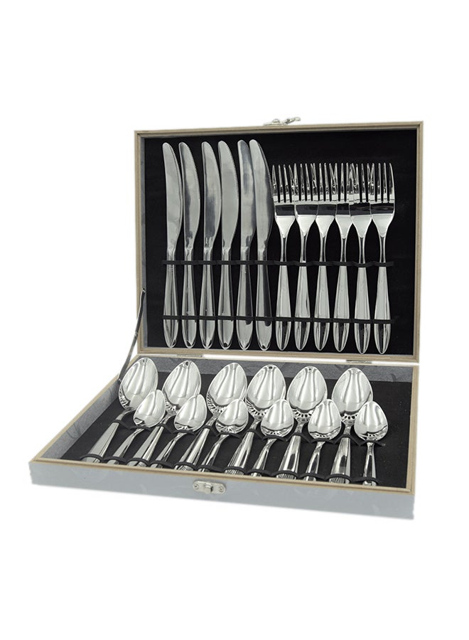 Loquat 24-Piece Stainless Steel Cutlery Set Silver 32x26x5cm - Image 1