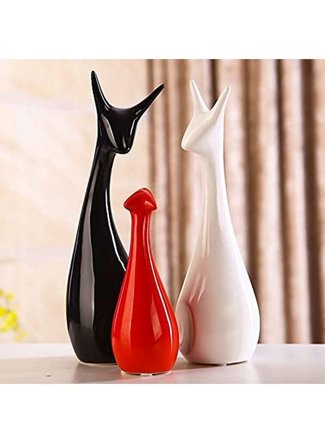 Xtore® Home Decor Lucky Deer Statue Family Piano Finish Ceramic Figures - (Set of 3, Red Black, White) - Image 5