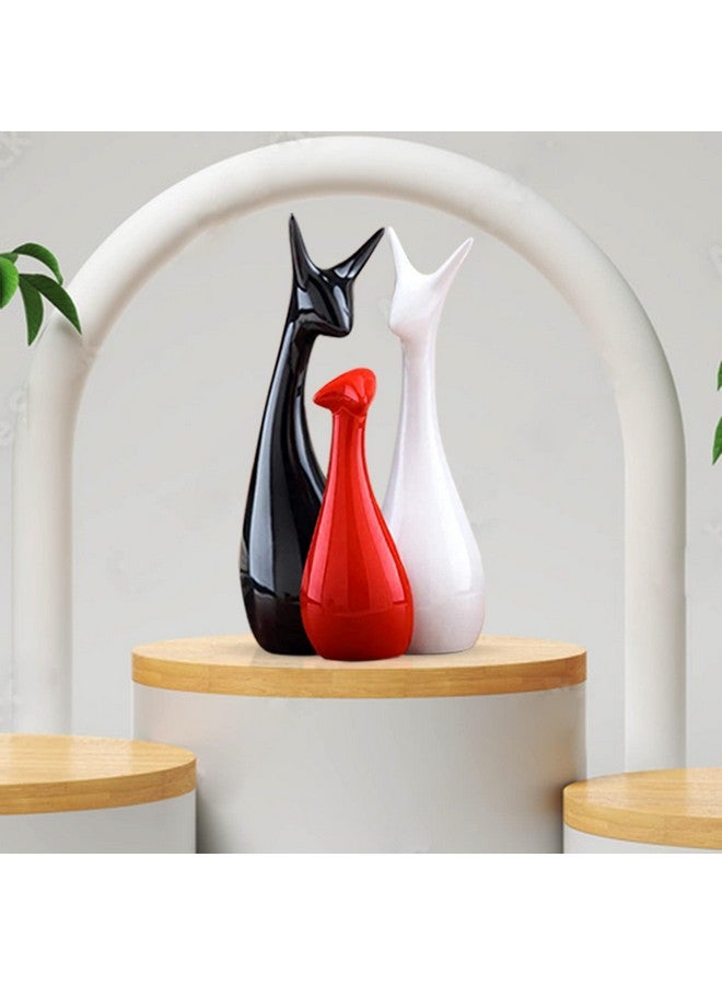 Xtore® Home Decor Lucky Deer Statue Family Piano Finish Ceramic Figures - (Set of 3, Red Black, White) - Image 1