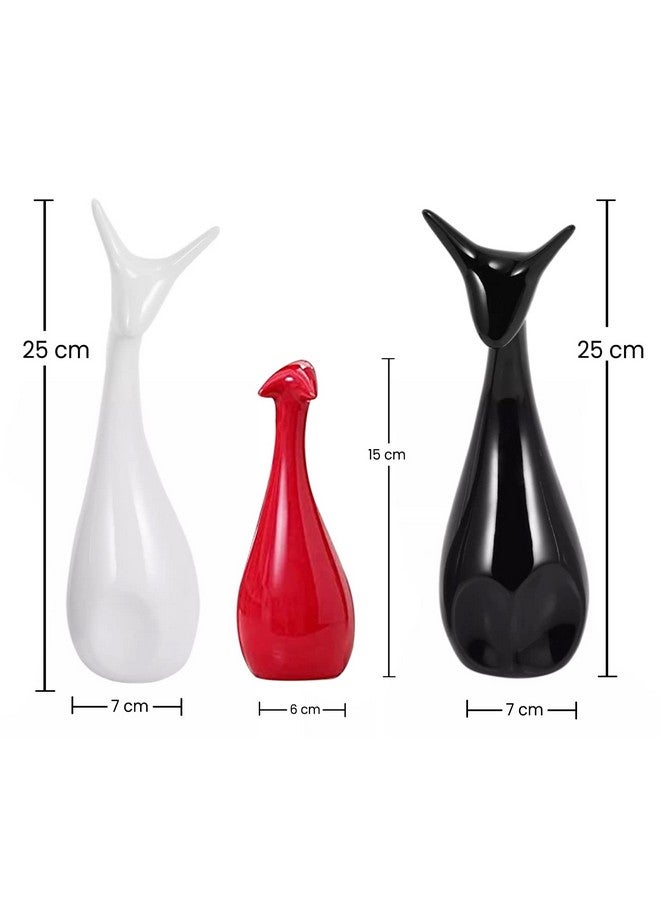 Xtore® Home Decor Lucky Deer Statue Family Piano Finish Ceramic Figures - (Set of 3, Red Black, White) - Image 4