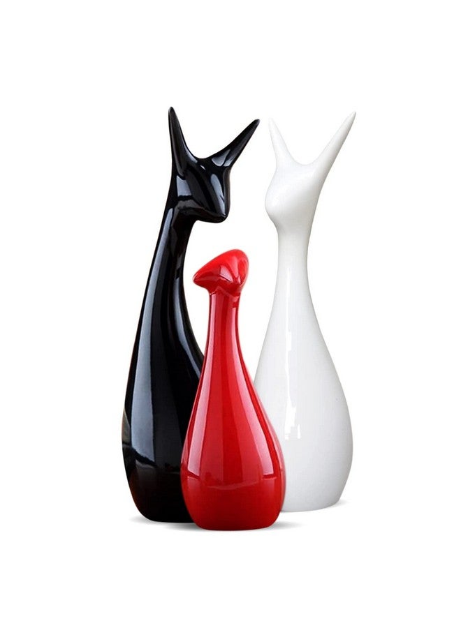Xtore® Home Decor Lucky Deer Statue Family Piano Finish Ceramic Figures - (Set of 3, Red Black, White) - Image 2